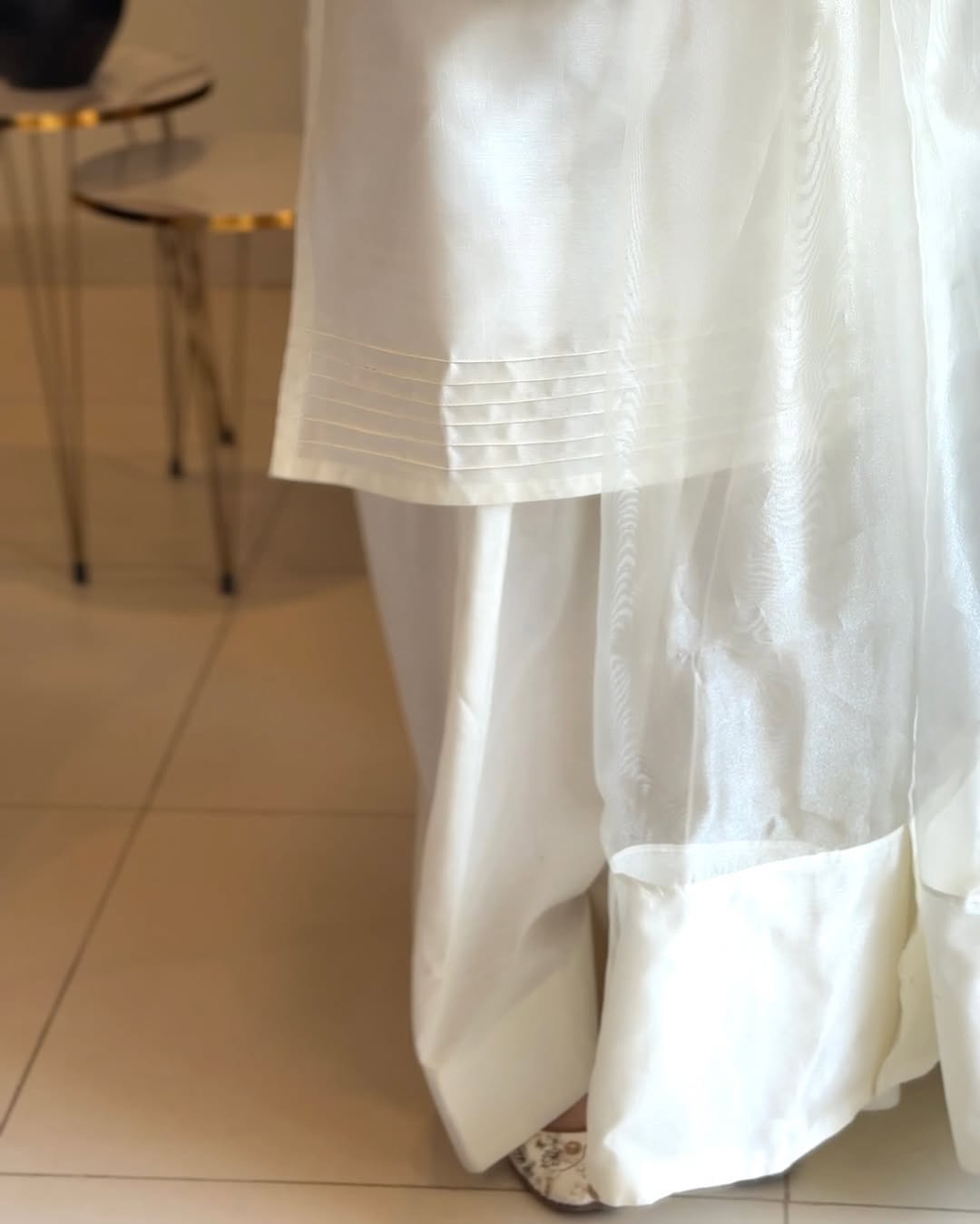 ET Farshi Shalwar - White Katan Silk & Organza Elegance | 3PC Stitched